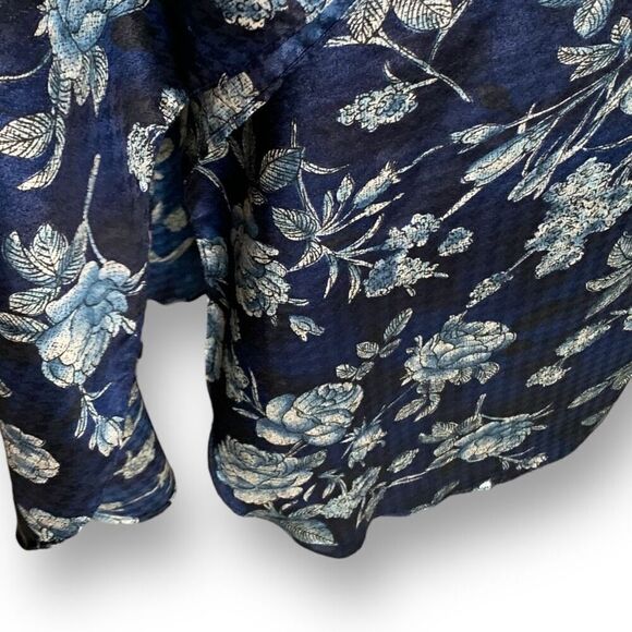 Vintage 90s Kaftan Maxi Dress Navy Blue Dark Floral Rose Houndstooth Satin OS - Picture 4 of 9